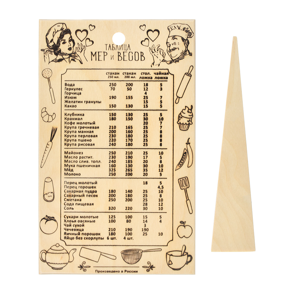 Доска разделочная дерев. 30*18,5 см "таблица мер и весов" + лопатка дерев. (1/30) "marmiton" 17251