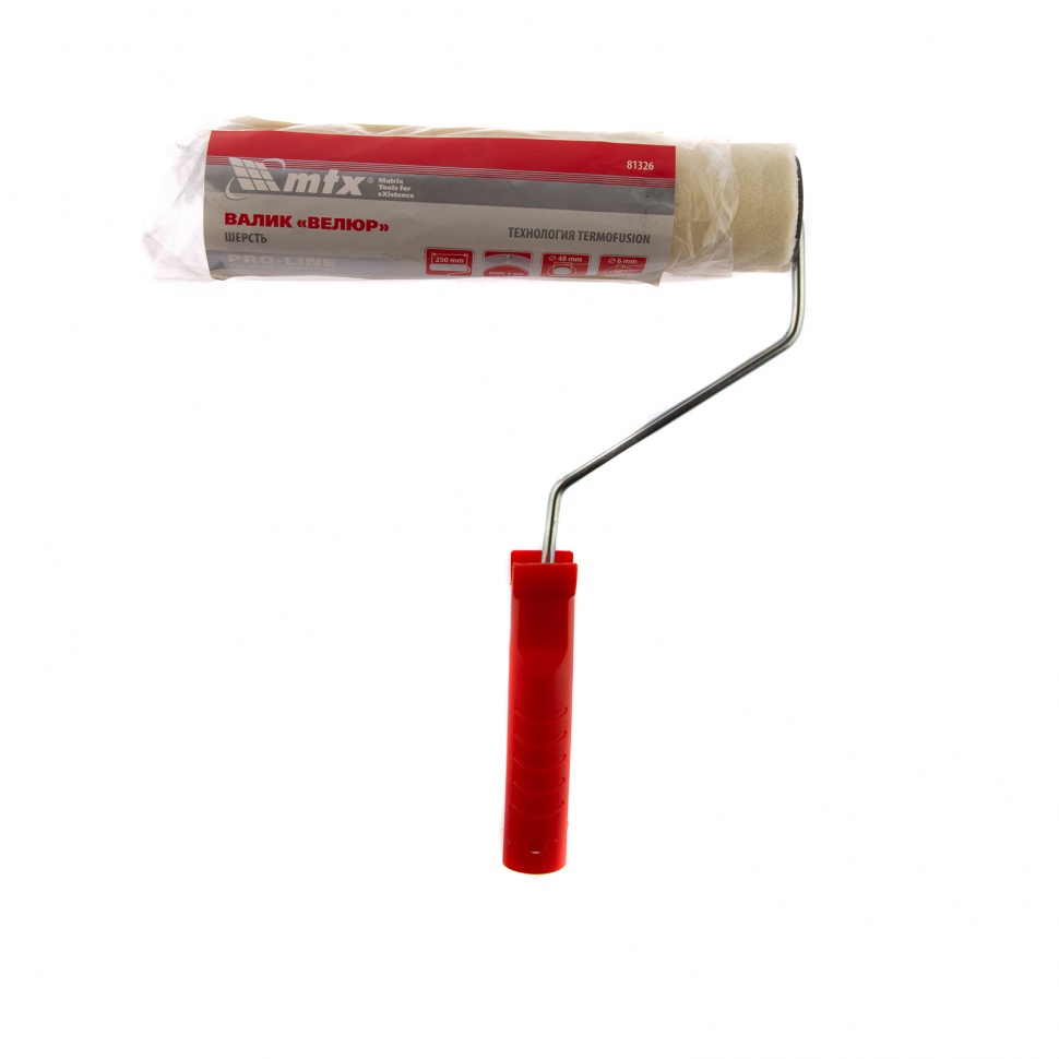 Валик "Велюр" Pro, 250 мм, ворс 4 мм, D 48 мм, D ручки 6 мм, шерсть 50%, полиакрил 50% MTX (81326)