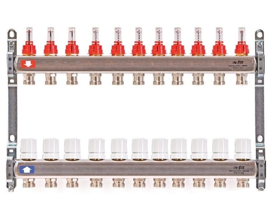 Коллекторная группа на 11 выходов 1'х3/4" ЕК UNI-FITT из нержавейки с расходомерами