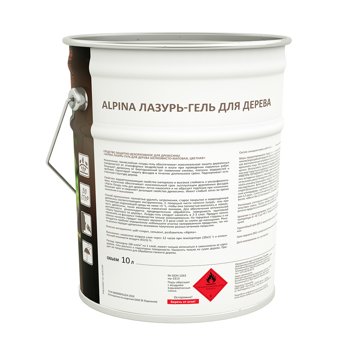 Лазурь-гель деревозащитная тик 10 л (1) "alpina"