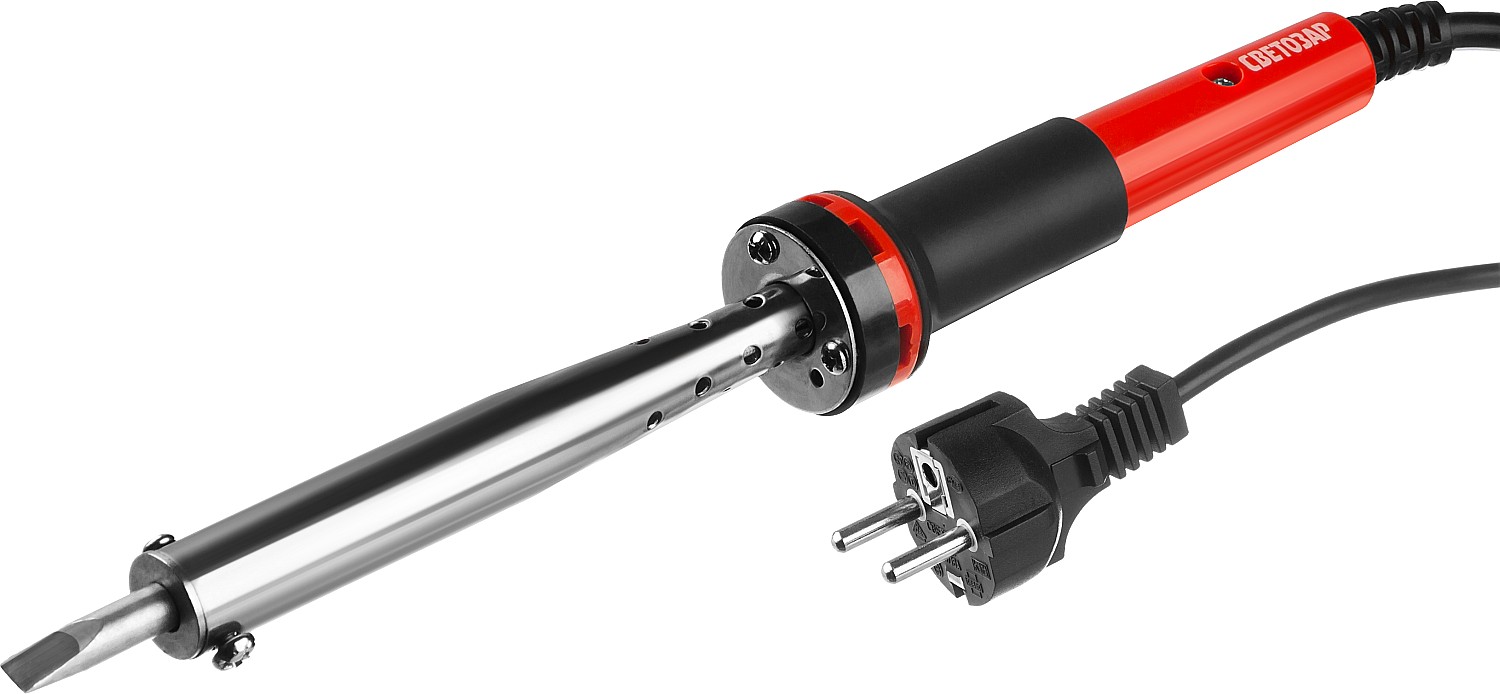 Электропаяльник СВЕТОЗАР ″ПРЕМЬЕР″, 2-комп. рукоятка, жало ″LONG LIFE″, форма клин, 80Вт