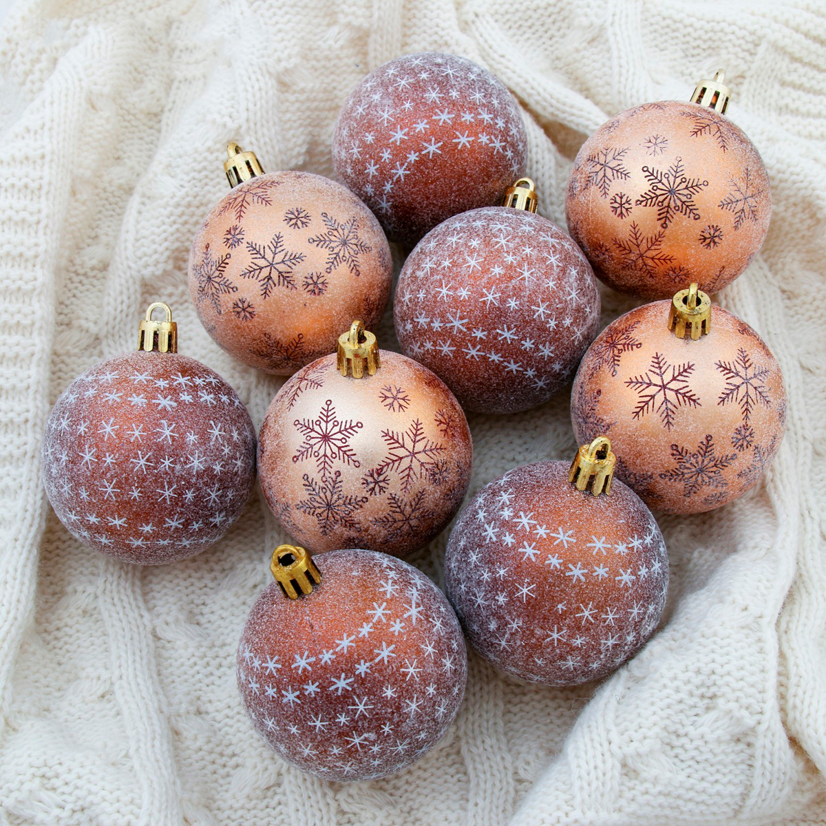 Шары новогодние d-6 см (набор 9 шт.) "морозное утро" коричневый "зимнее волшебство" 4250862