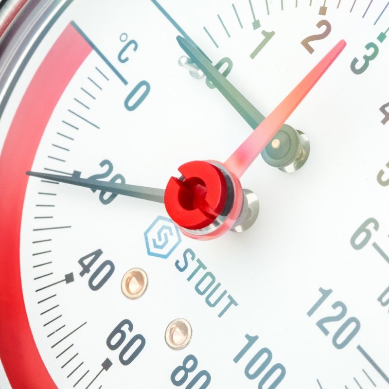 Термоманометр аксиальный d=80 мм, до 120'С, до 6 бар STOUT SIM-0005