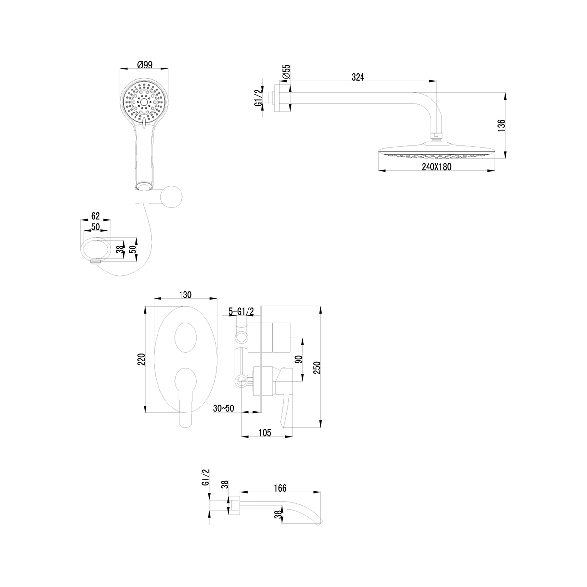 Душевая система "atlantiss"  lm3222c встраиваемая, с дополнит. 5-функц. лейкой  (1/4) "lemark"