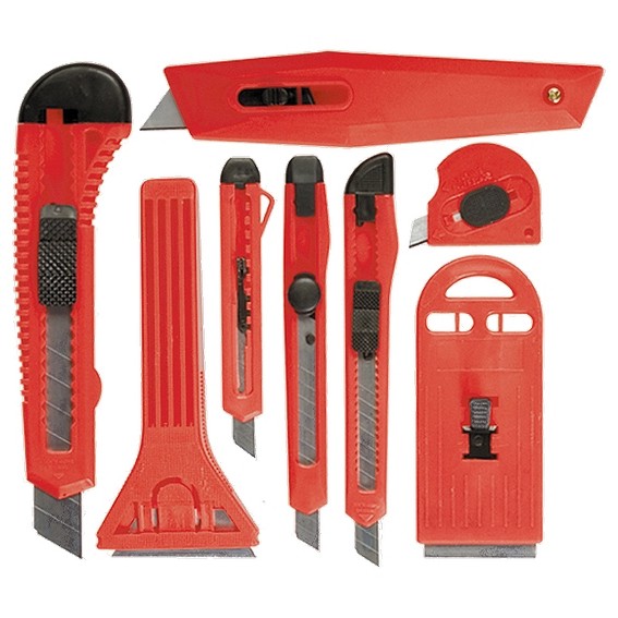 Набор ножей, выдвижные лезвия, 9 мм-3 шт, 18 мм-2 шт, скребки 40 и 52 мм Matrix (78991)