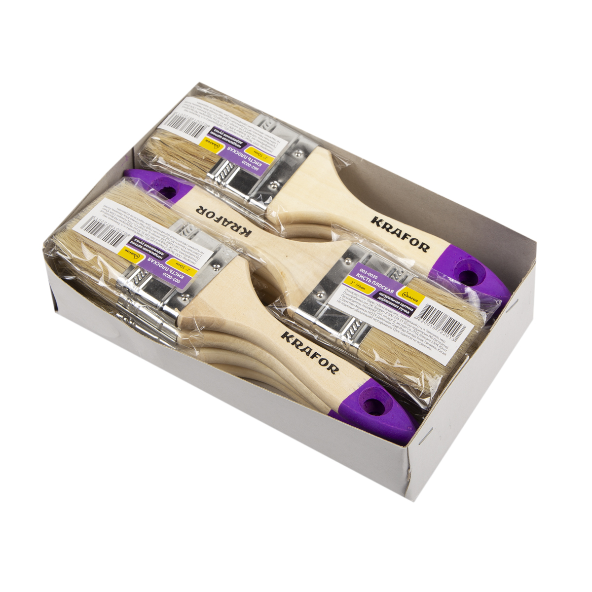 Кисть плоская  №2 /50 мм  (12/720) натур.щетина, дерев.ручка "krafor" 002-0020