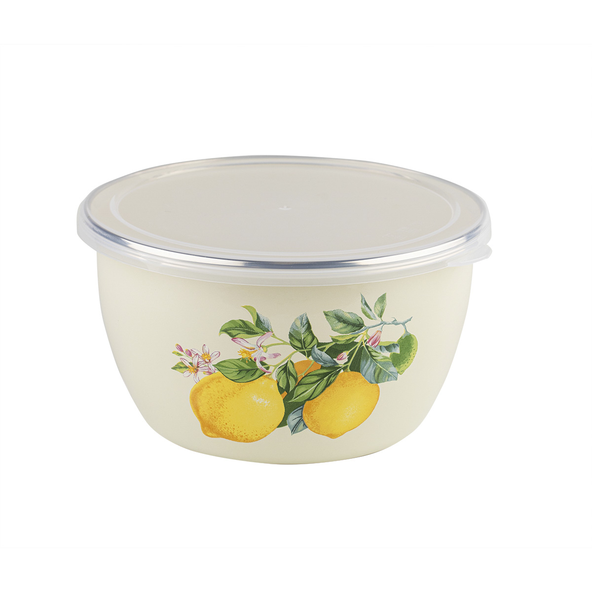 Миска эмалиров. "лимоны" 1,1 л, 14 см пласт. крышка (1/4) "metrot"