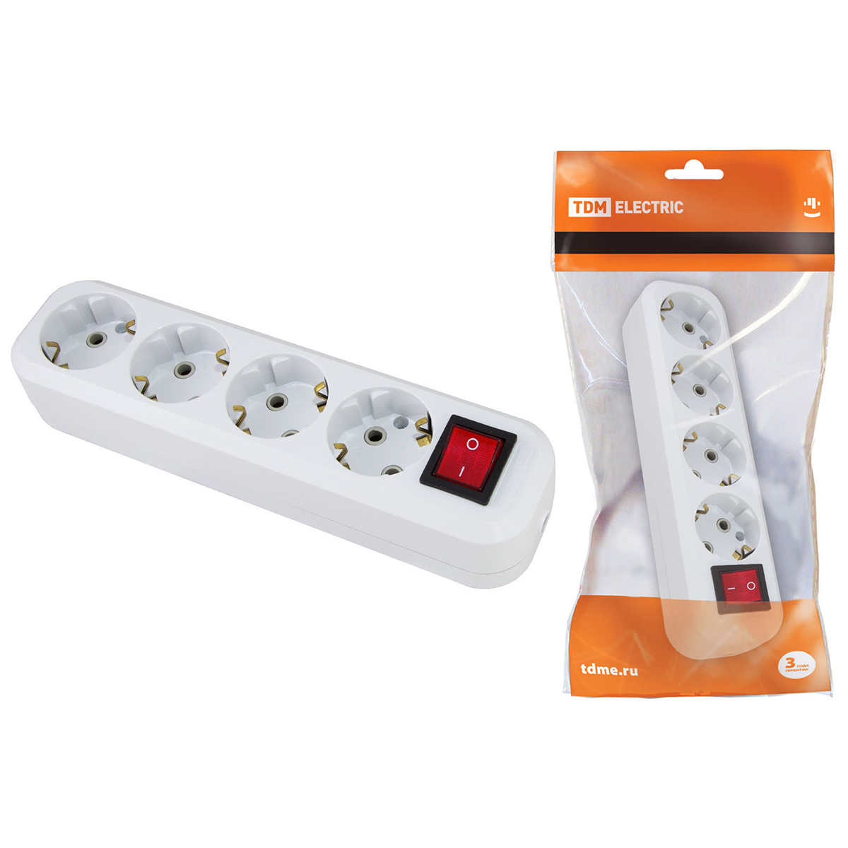 Колодка розеточная 4 гнезда с заземл. c выкл. 16а 250в белая (1/12/72) tdm sq1806-0018