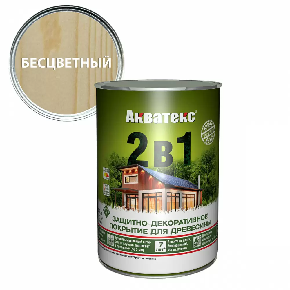 Акватекс 2 в 1 защит.-декор. покрытие для дерева алкидное полуматовое лессирующее, бесцветный (0,8л)