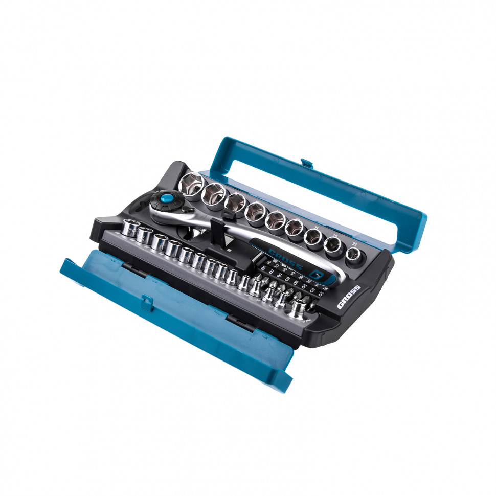 Набор торцевых головок, трещотка 120 зубьев, 41 предмет, 1/2", 1/4", CrV Gross (14143)
