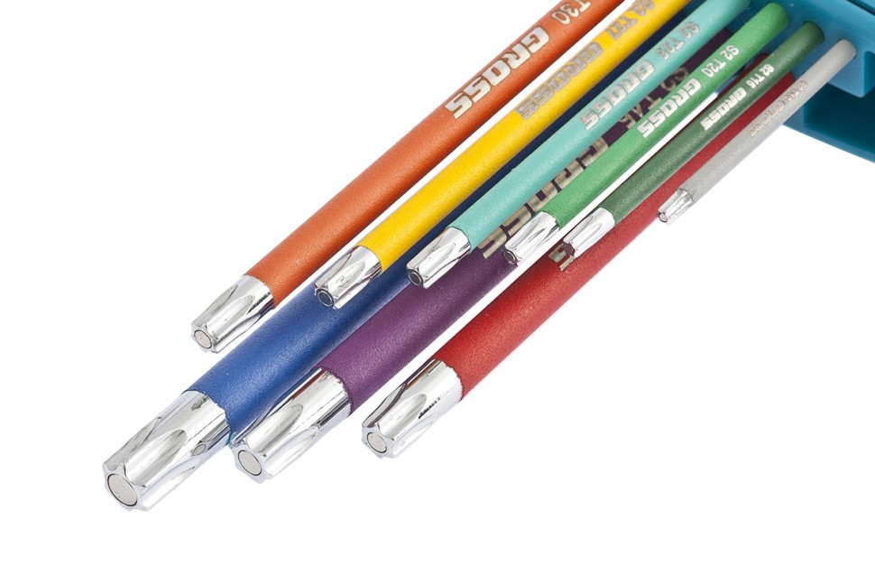 Набор ключей имбусовых Torx -TT, 9 шт: T10-T50, магнит, S2, экстра-длинные, хром/краска 9 шт Gross (16402)