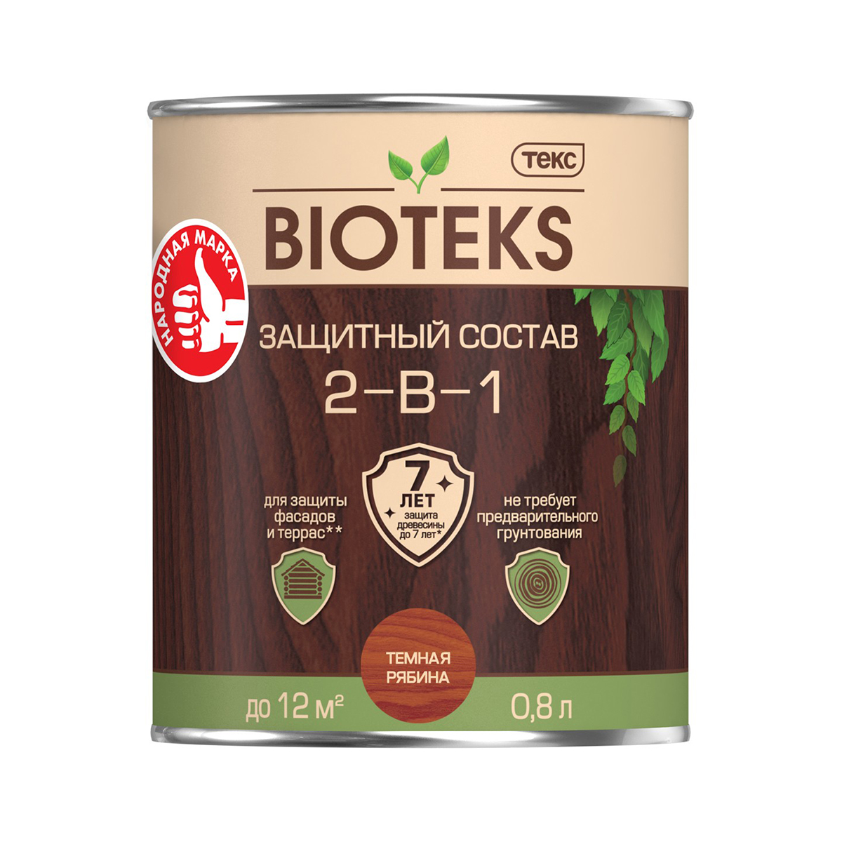 Биотекс темная рябина  0,8 л (1/14) защитный состав  2 в 1 "bioteks"