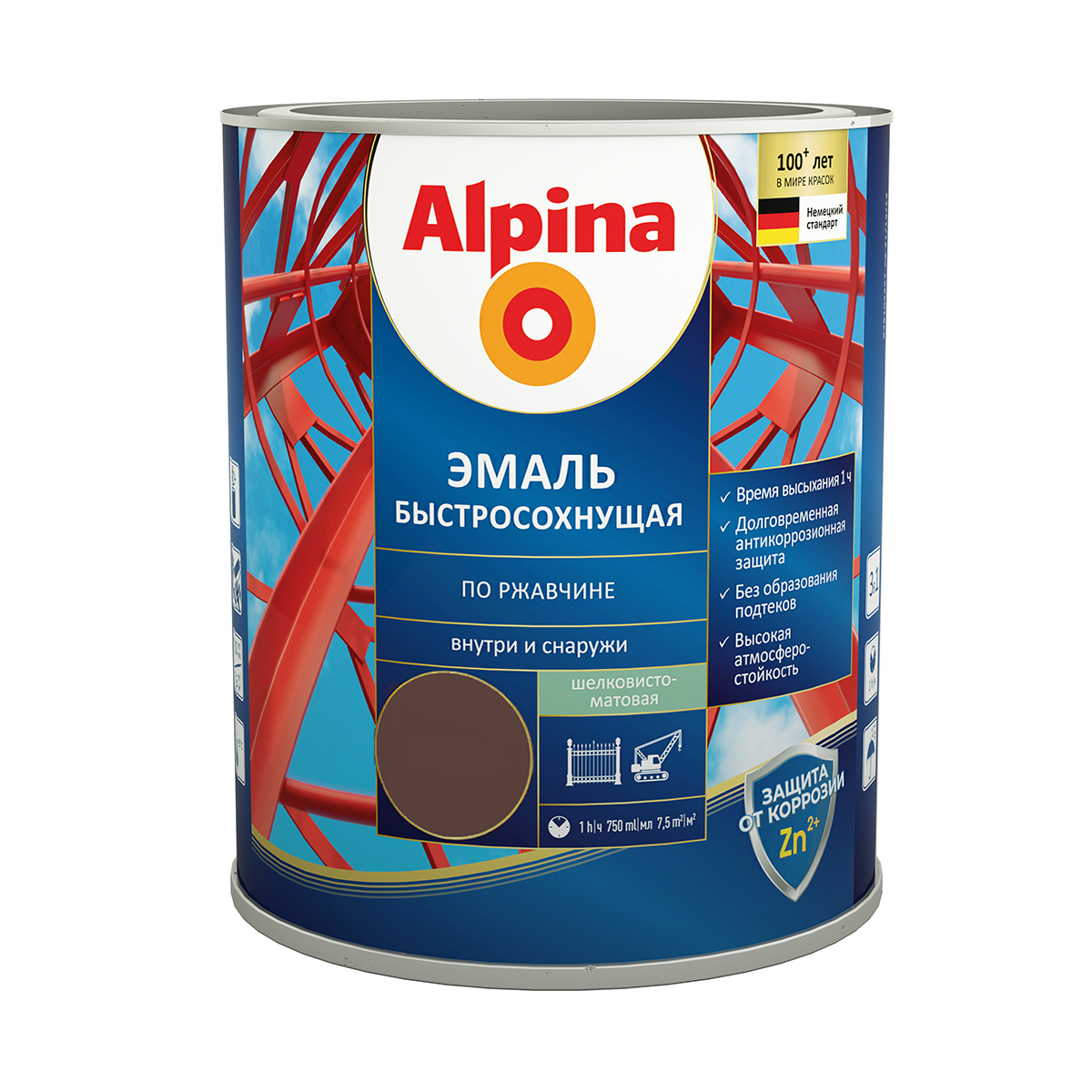 Грунт- эмаль по ржавчине быстросохн. шоколадная (ral 8017) 0,75 л (1/6) "alpina"