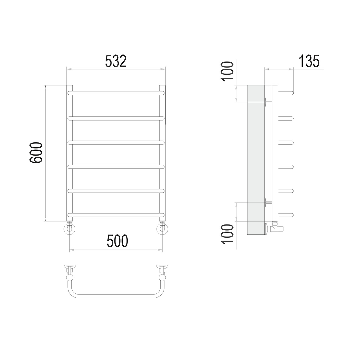 Полотенцесушитель водяной "стандарт" п6 500*600 (хром) "terminus"