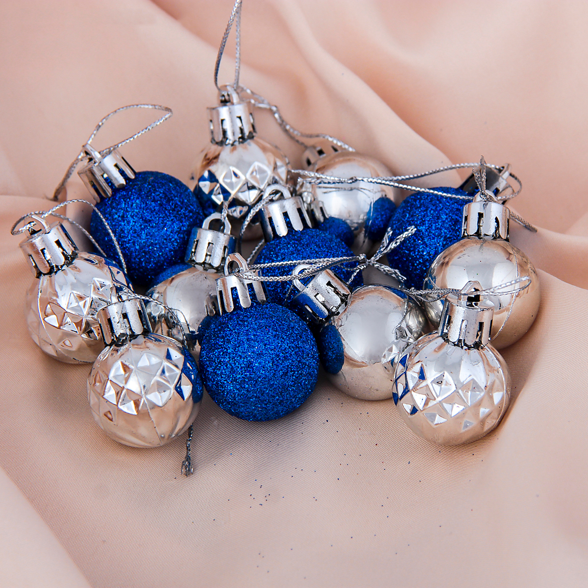 Шары новогодние d-2,5 см (набор 12 шт.) "альянс" серебристо-синий "зимнее волшебство "3562590