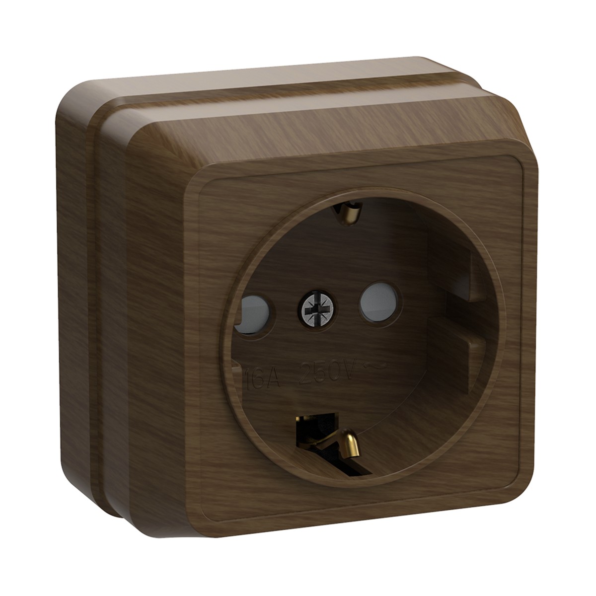 Розетка открыт. уст. "октава" 1 местн. с заземл, с шторк. рсш20-3-од, 16а, дуб (1/30/360) "iek"