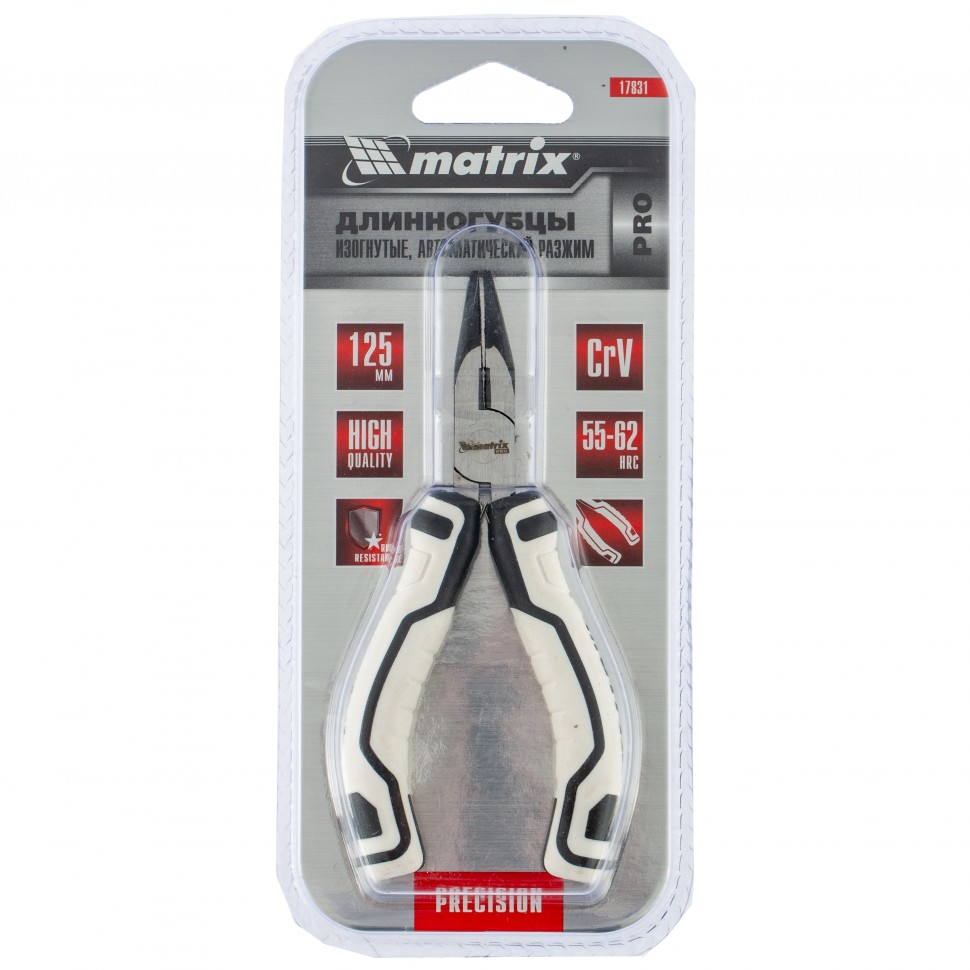 Длинногубцы Mini, 125 мм, изогнутые, авторазжим, Pro Matrix (17831)