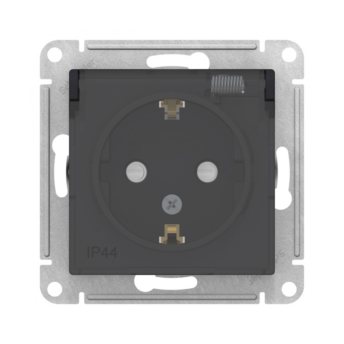 Розетка "atlasdesign aqua" 1 местн. с заземл, с штор, с крыш (мех.) 16а, карбон (1/5/20) "schneider"
