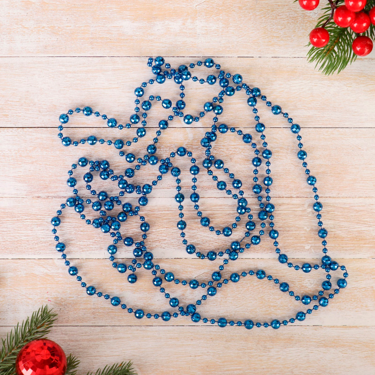 Бусы 2,7 м "шарики диско" d-7 мм, синие "зимнее волшебство" 2371398