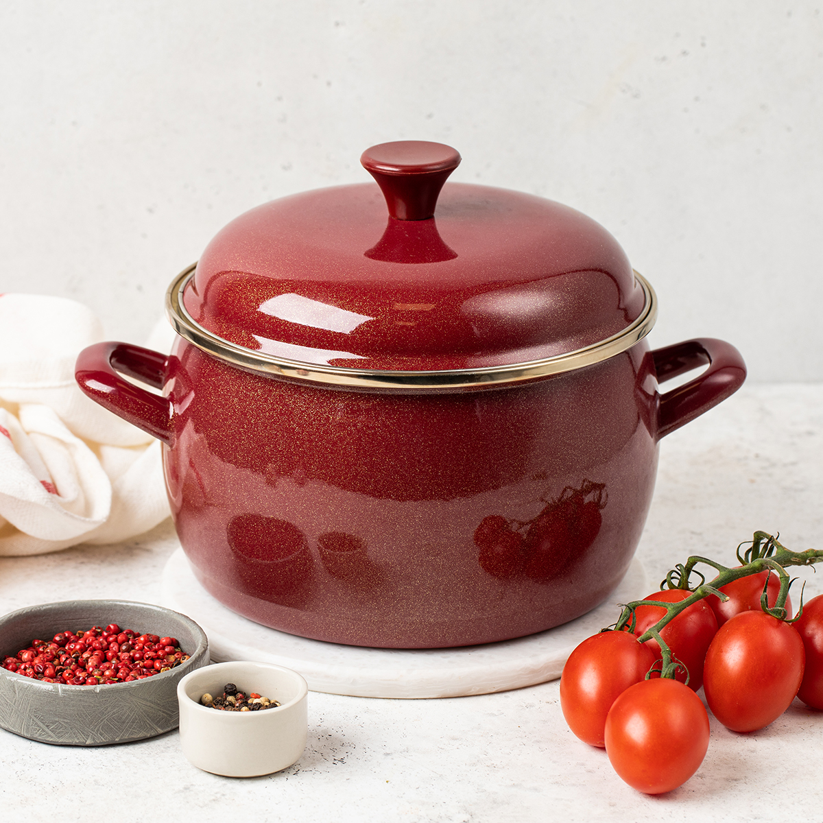 Кастрюля эмалиров. "бордо" 3,3 л, 18 см металл. крышка (1/4) "metrot"