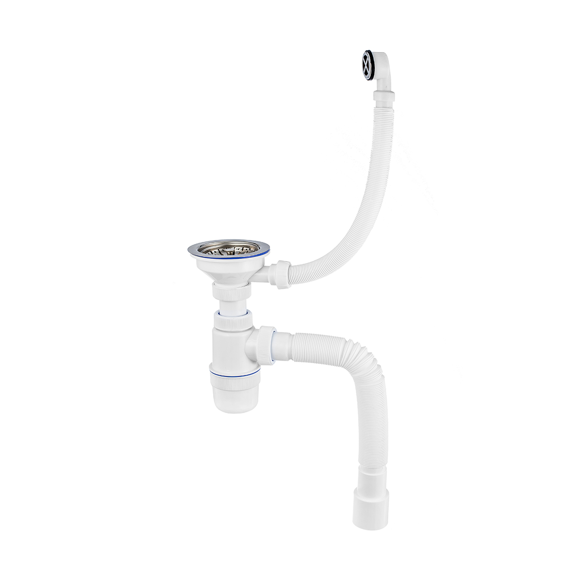 Сифон "элит" с нерж. чашкой 114 мм с круглым переливом и гофротрубой 800 мм (1/20) "вирпласт"