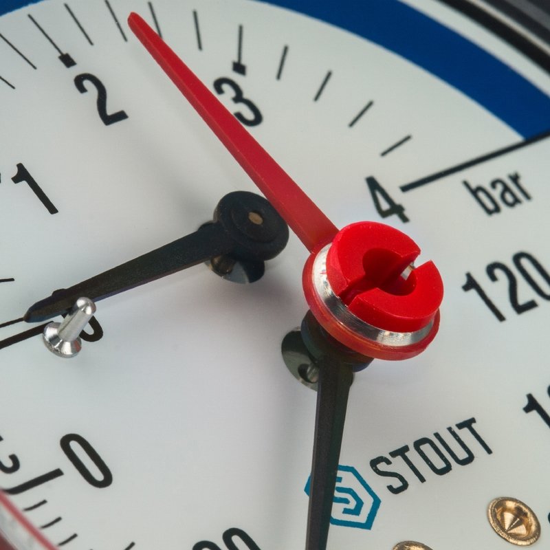 Термоманометр аксиальный d=80 мм, до 120'С, до 4 бар STOUT SIM-0005