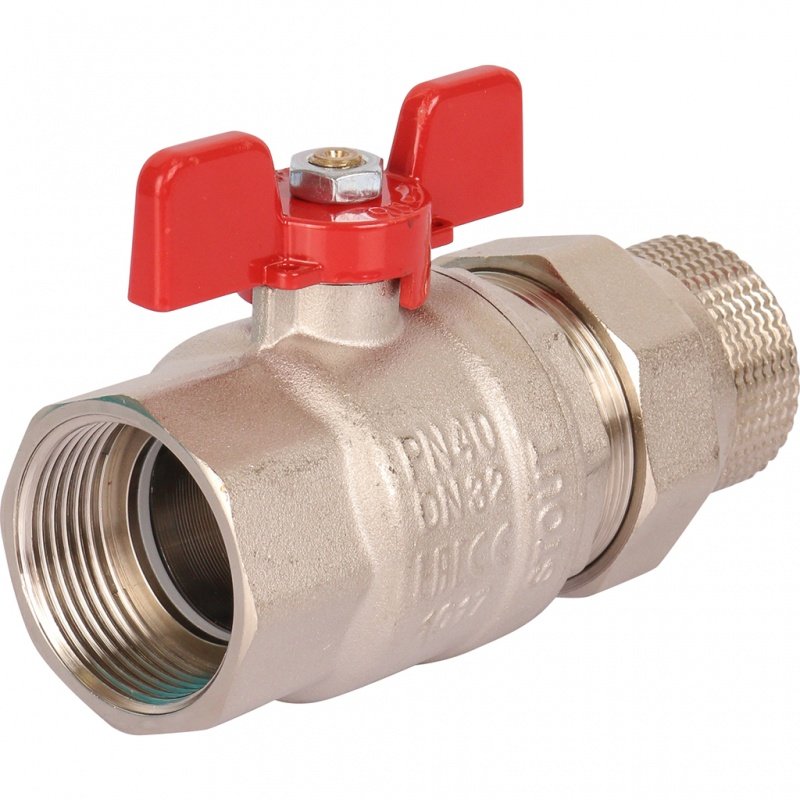 Кран шаровый STOUT ВН 1"1/4 с американкой бабочка красная