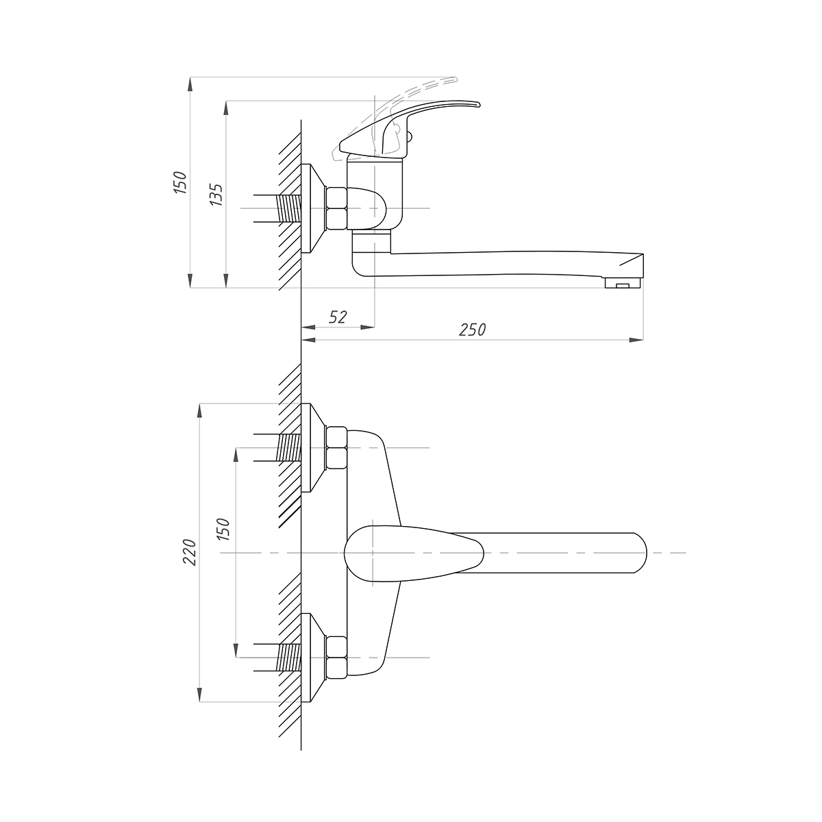 Смеситель для кухни (настенный) псм-104-10 (1/12) "профсан"