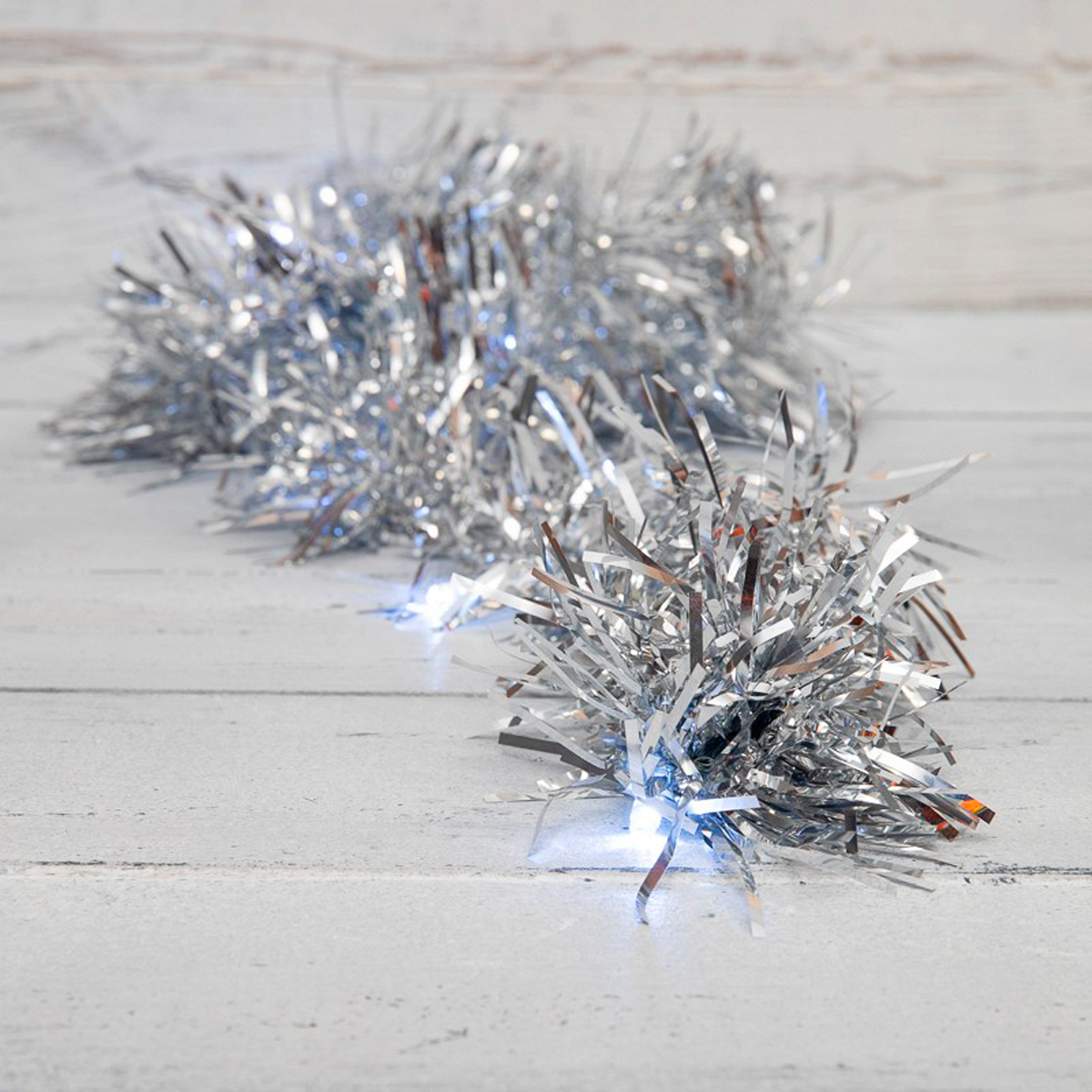 Электрогирлянда "мишура серебряная" 1,5 м, 10 белых ламп, шнур прозр. (1/24) "neon-night" 304-011