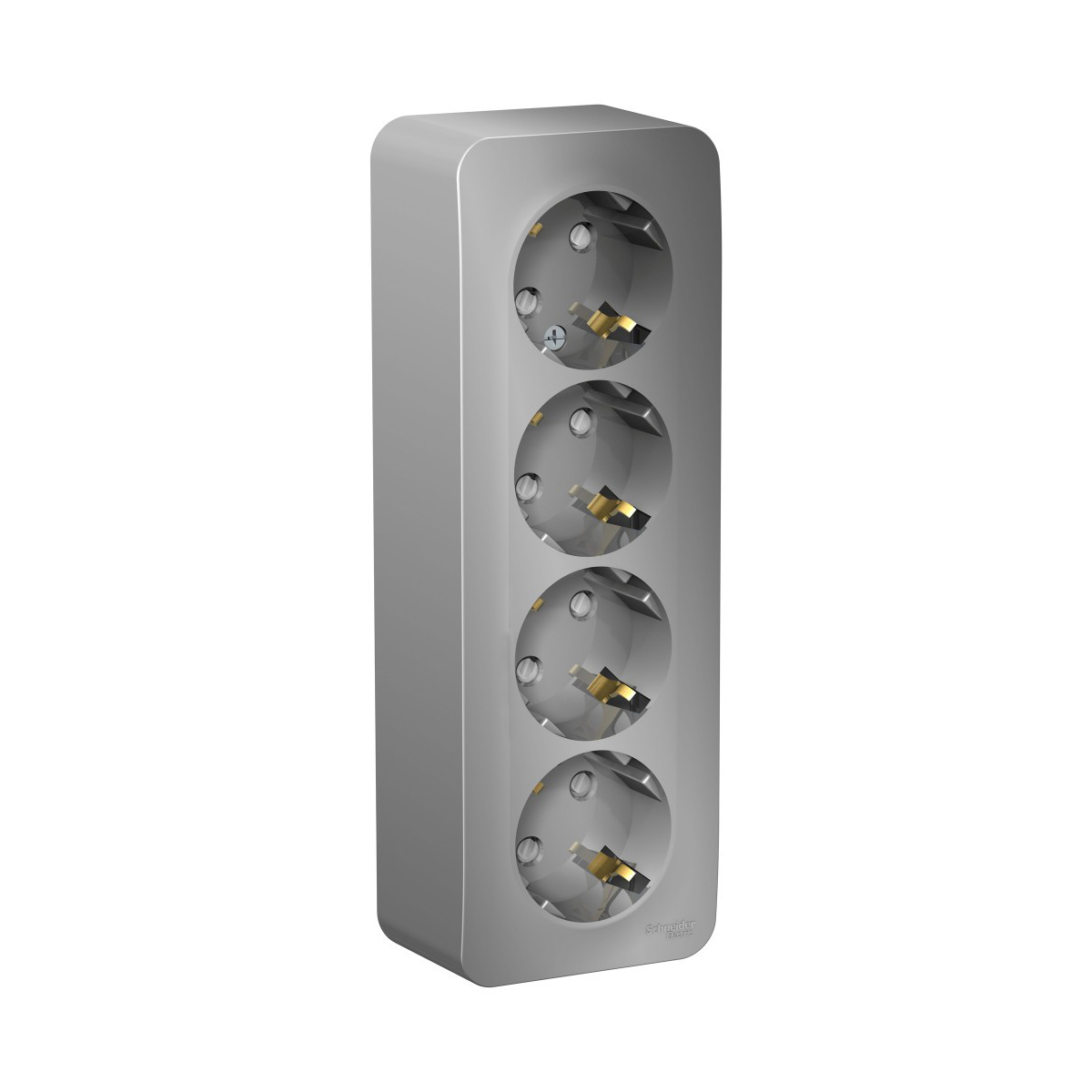 Розетка открыт. уст. "blanca" 4-х местн. с заземл, с шторками 16а, алюминий (1/4/8) "schneider"