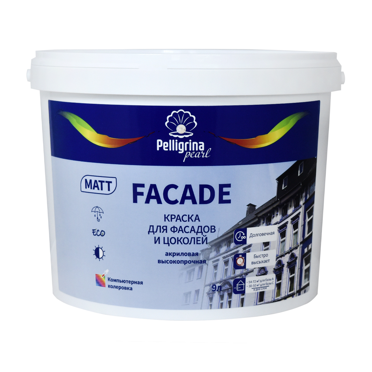 Краска "faсade" для фасадов и цоколей акриловая база а 9 л (1) "пеллигрина жемчуг"