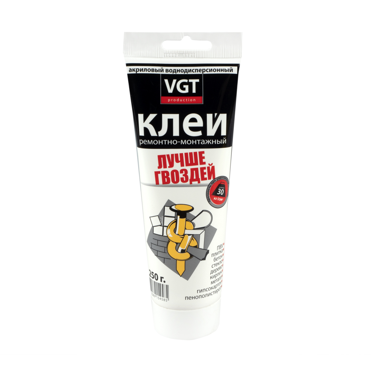 Клей акриловый ремонтно-монтажный прозрачный тюбик 0,25 кг (12) "вгт"
