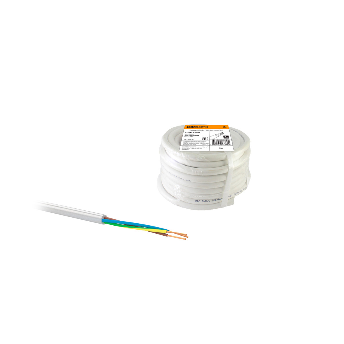 Провод пвс 3 х 2,5 мм² гост (бухта  5 м) белый (1/10) tdm sq0118-0008