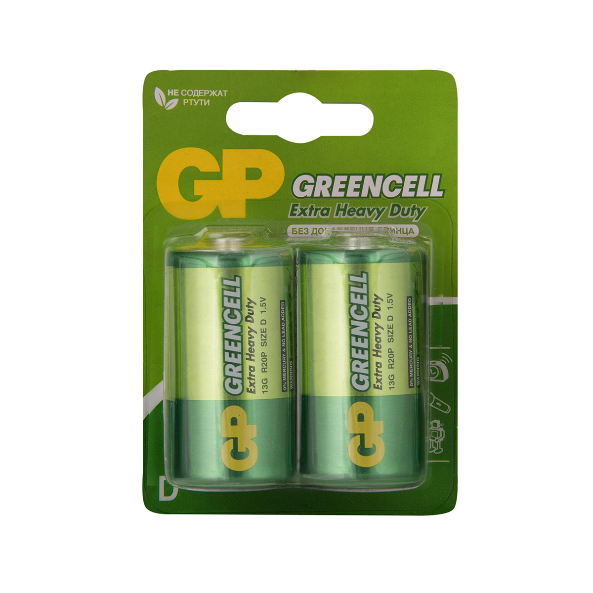 Батарейка gp greencell 13g-2cr2  тип d (2 шт. в блистере) (10/60)