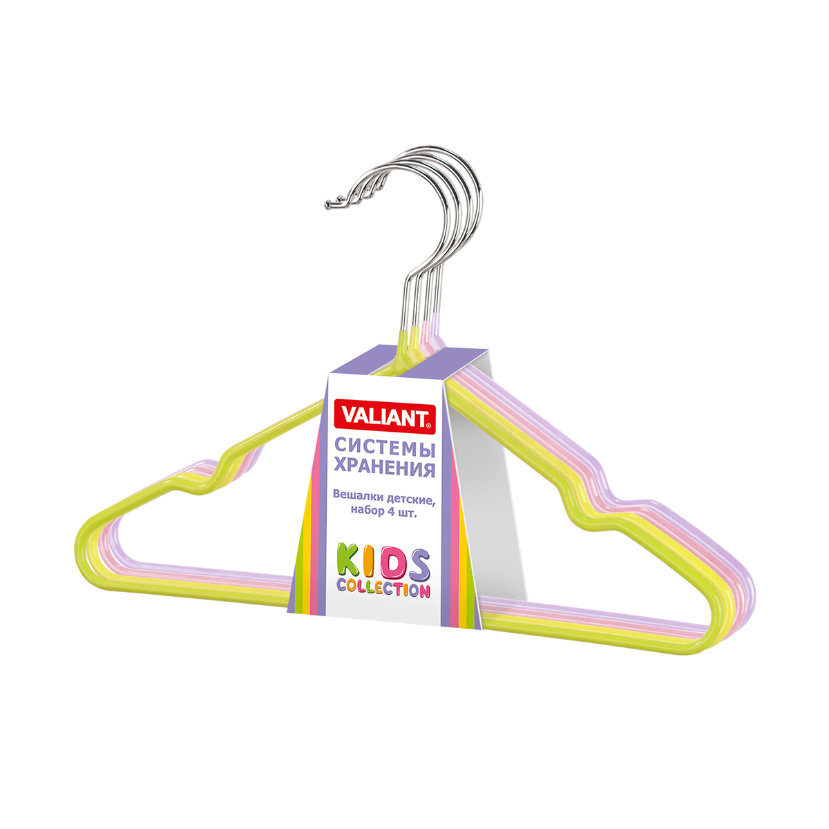 Вешалки для детской одежды (4 шт. разноцв.) метал. с противоск. покрытием (1/24) "valiant" kh-m30-m4