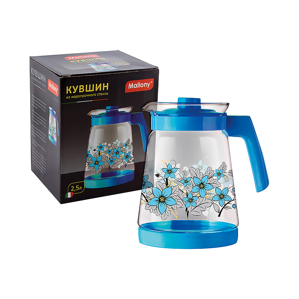 Кувшин стекл. 2,5 л пласт. ручка (1/12) "mallony"