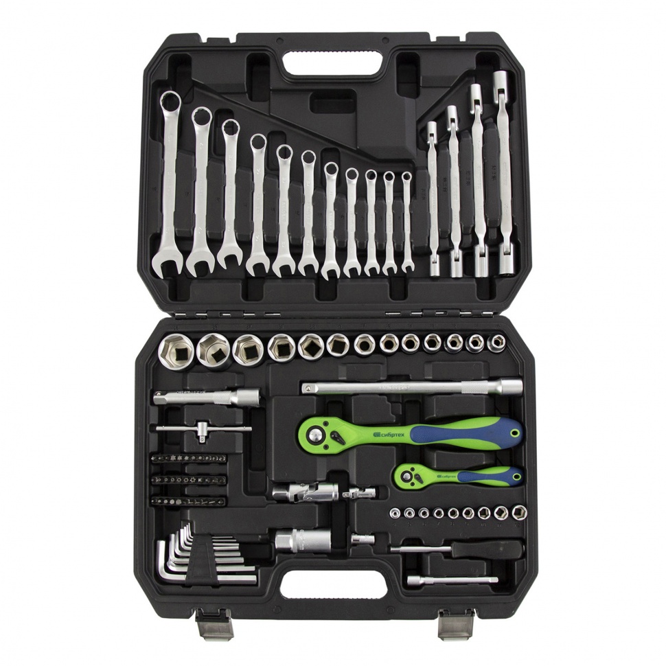 Набор инструментов 89 предметов, CrV 1/2", 1/4" Сибртех (13529)