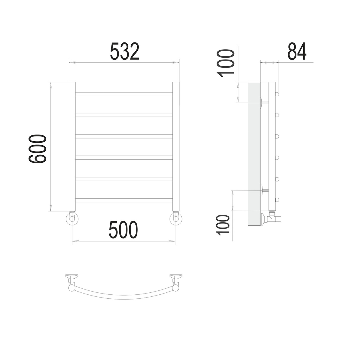 Полотенцесушитель водяной "классик" п6 500*600 (хром) "terminus"