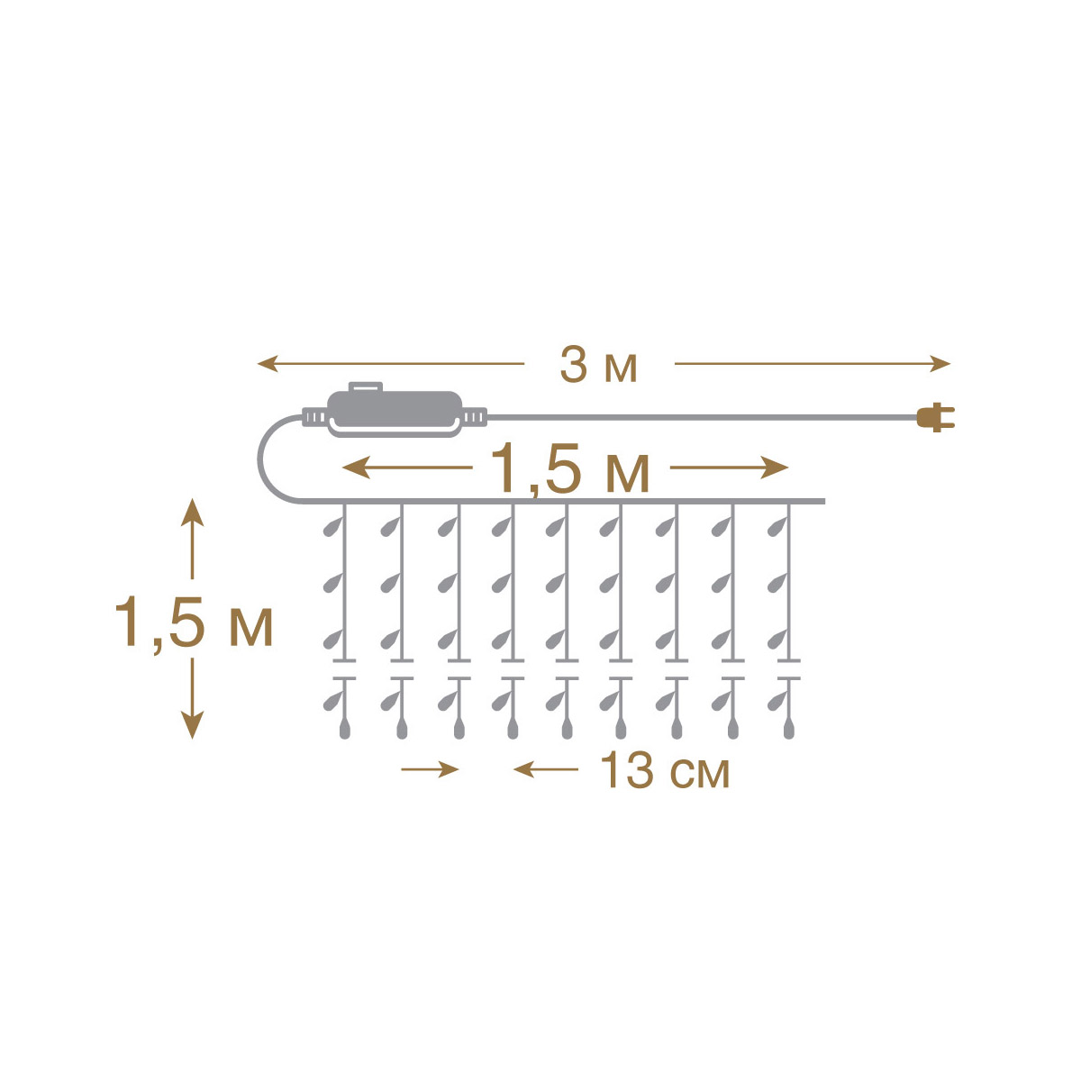 Электрогирлянда "занавес" 1,5*1,5 м, 156 теплых ламп, 12 нитей, 8 реж. (1/20) "vegas"