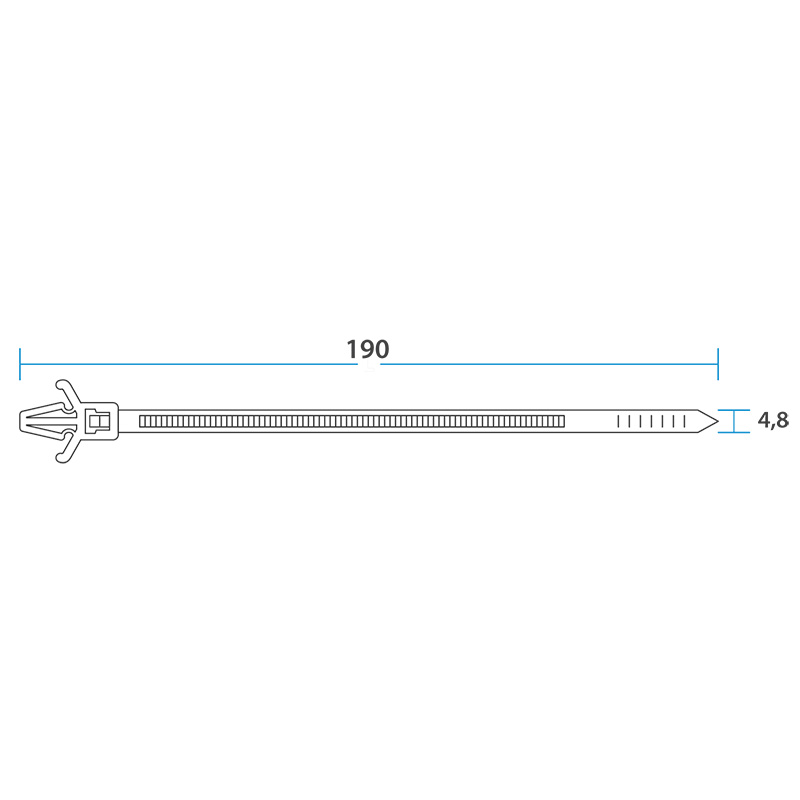 Хомуты нейлон с пистоном 4,8 х 190 мм ø3,2 мм (набор 100 шт.), белые (1/10/50) "rexant" 07-0197