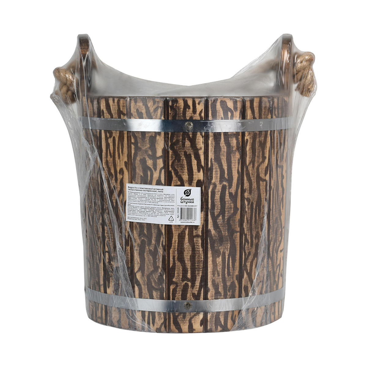 Ведро для бани и сауны 9 л с пластиковой вставкой, состаренное, липа (1) "банные штучки" 33320