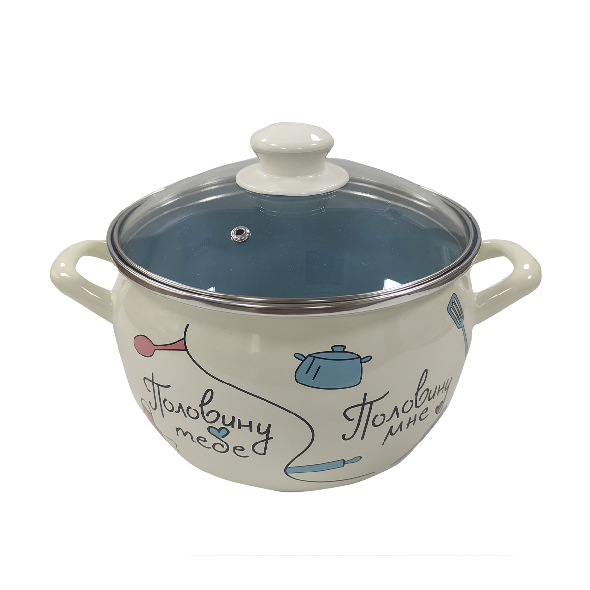 Кастрюля эмалиров. "половинки" 5,7 л, 22 см стекл. крышка (1/4) "metrot"