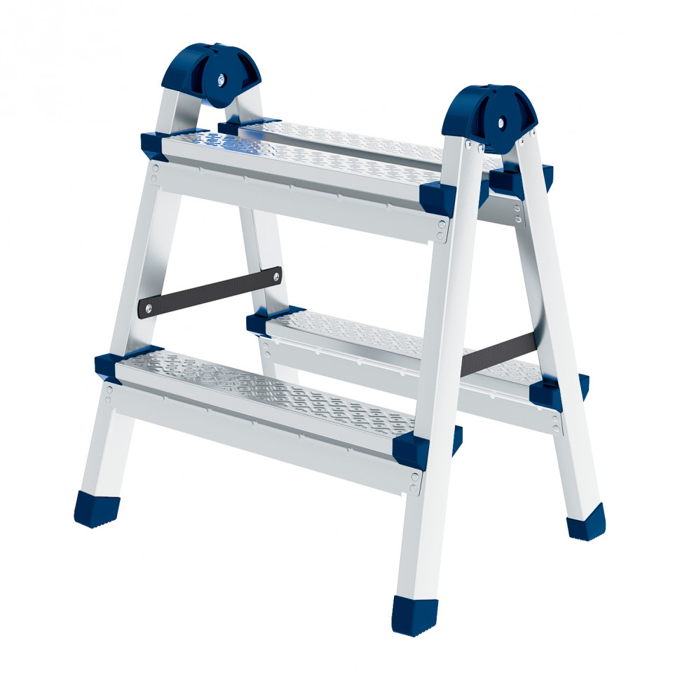 Стремянка двухсторонняя 2 ступени, сталь профиль, стальные ступени, Сибртех (97982)