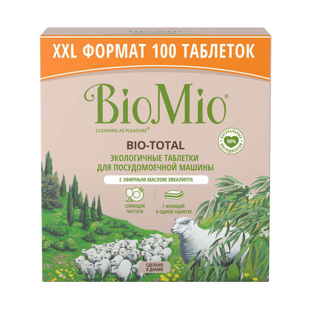 Таблетки для посудомоечной машины "bio-total" (эвкалипт) 100 шт. (1/4) biomio