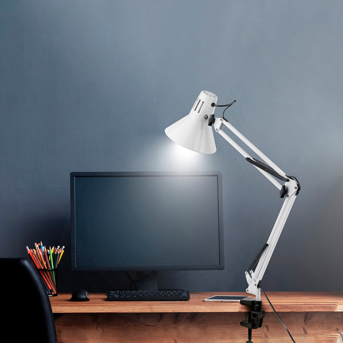 Лампа настольная "акцент" с винтовым зажимом 60вт, е27, лунный свет (1/18) "rexant" 603-1009