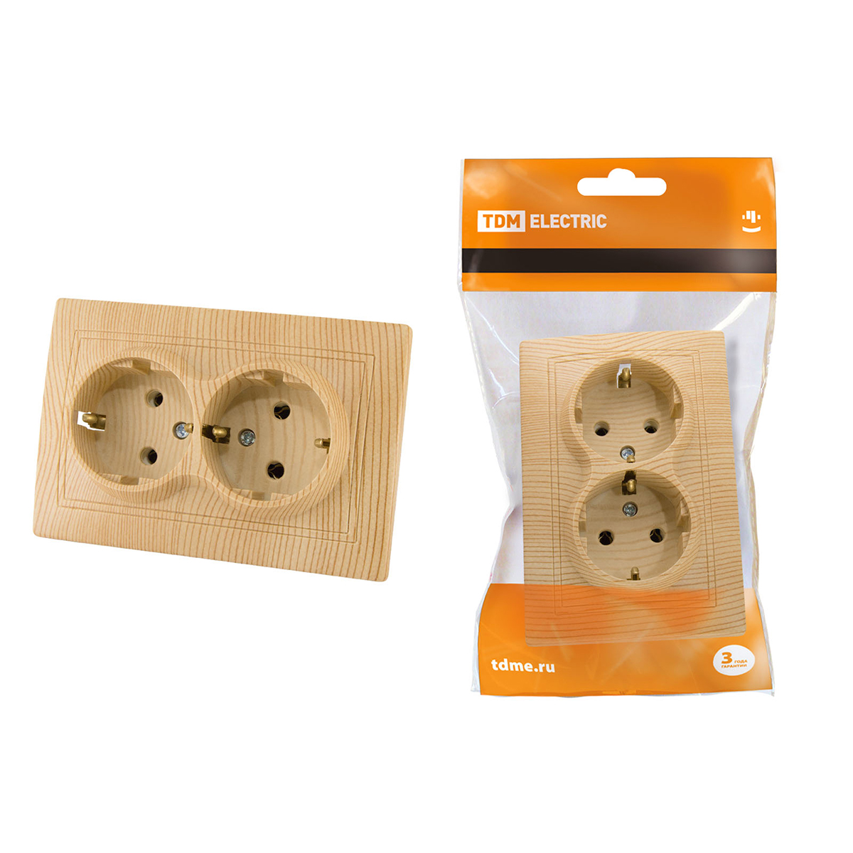 Розетка двойная с заземл. 16а 250в ip20 "таймыр" сосна (1/10/100) tdm sq1814-0214