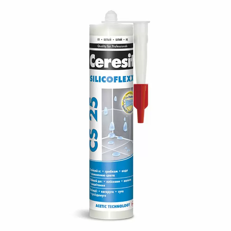 CERESIT CS 25 SILICOFLEXX затирка силиконовая для швов противогрибковая, 01 белый (280мл)