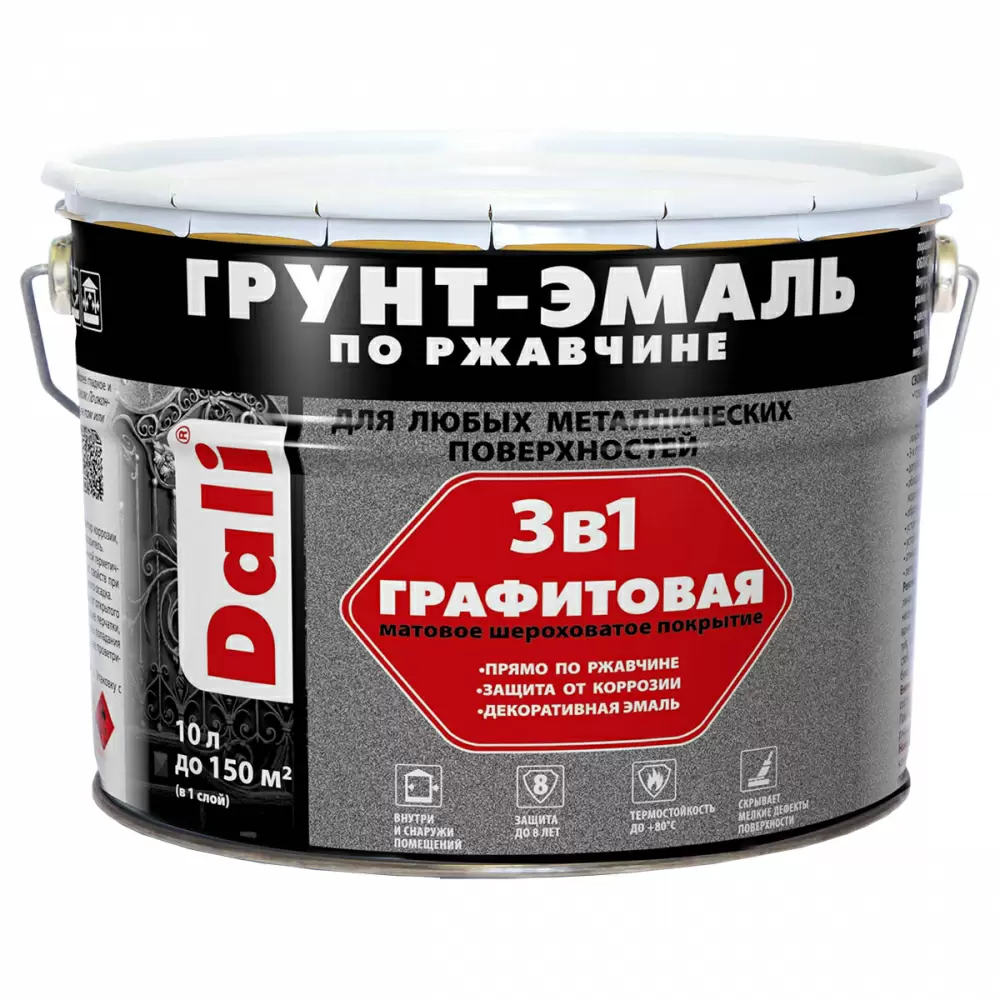Dali Грунт-эмаль по ржавчине 3 в 1 графитовая алкидная, зеленый (10л)