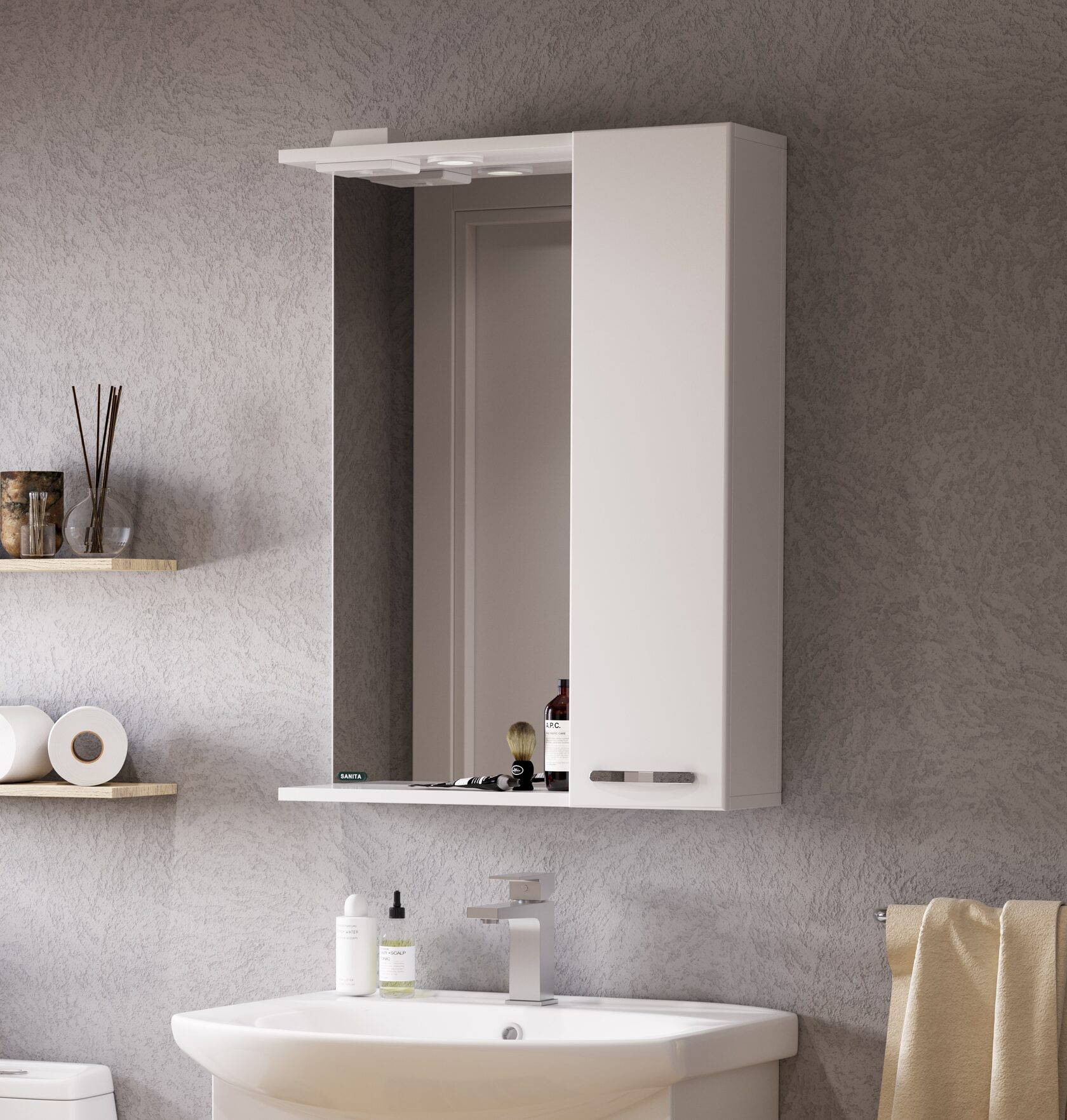 Шкаф с зеркалом для ванной "лагуна-01" 800*605*176 мм, белый "sanita" zlgn65