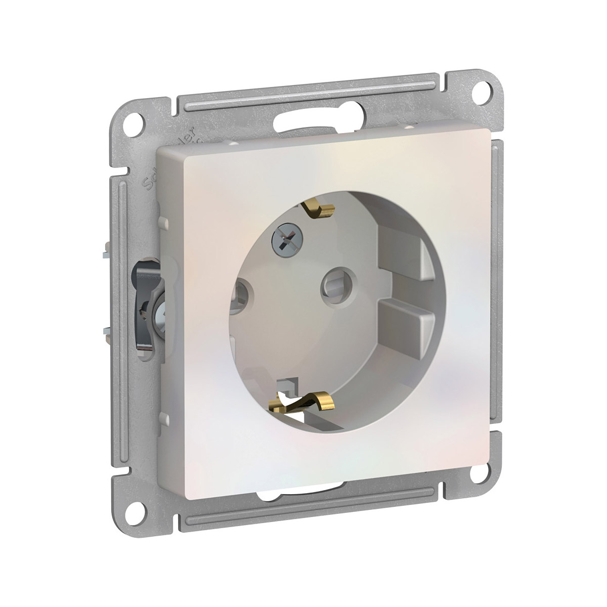 Розетка "atlasdesign" 1 местн. с заземл, с шторками (механизм) 16а, жемчуг (1/10/60) "schneider"